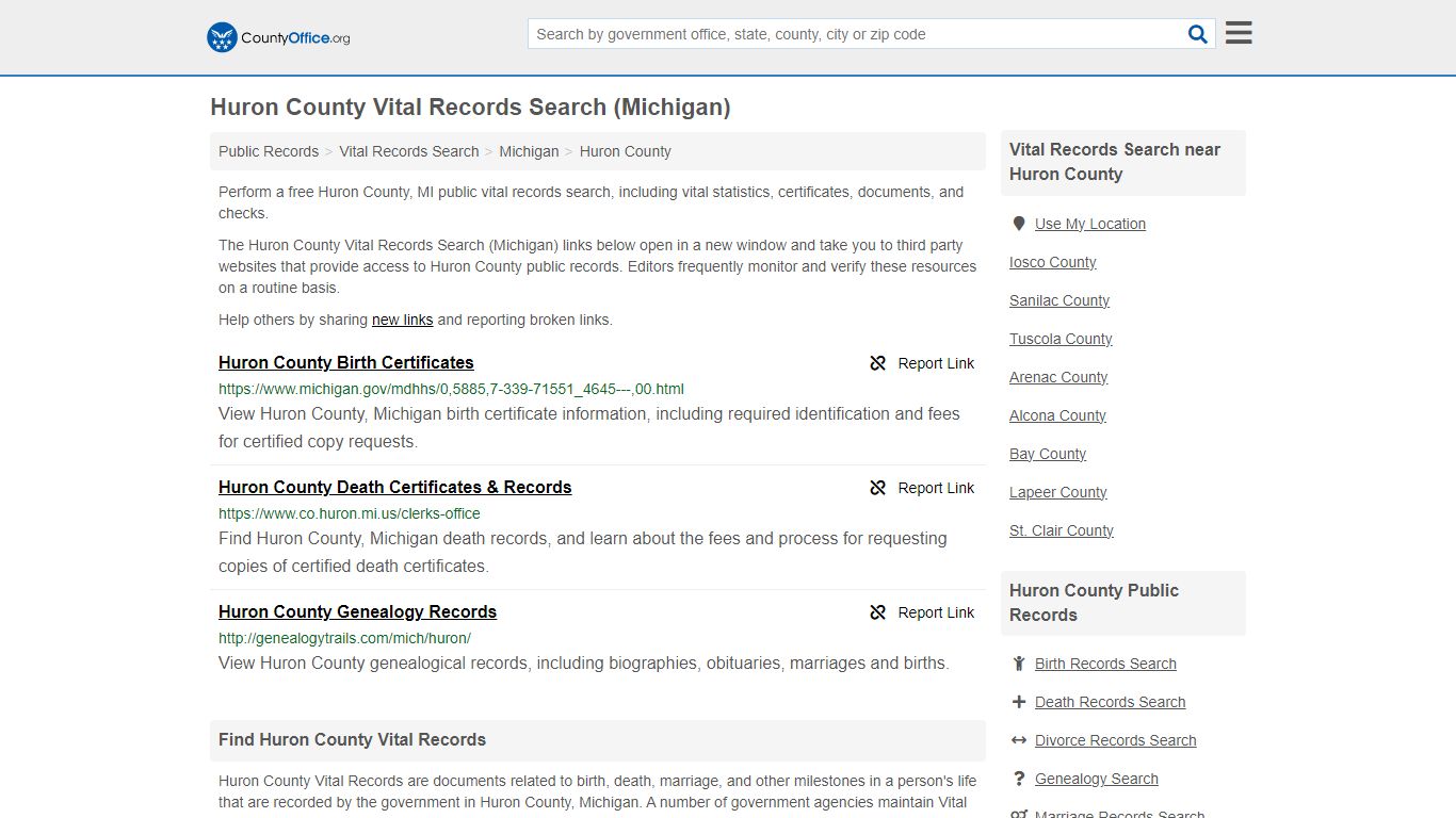 Vital Records Search - Huron County, MI (Birth, Death, Marriage ...