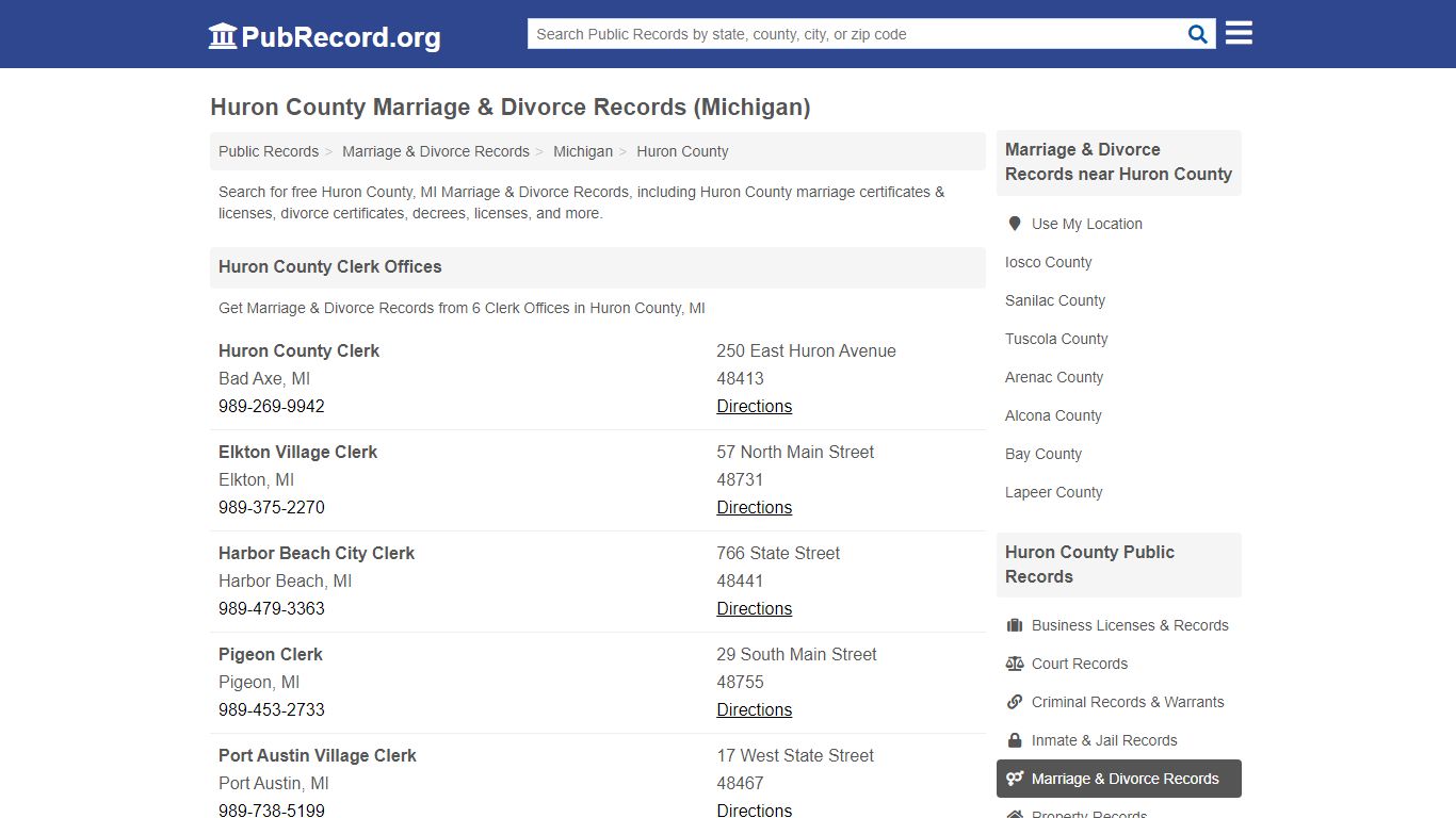 Huron County Marriage & Divorce Records (Michigan)