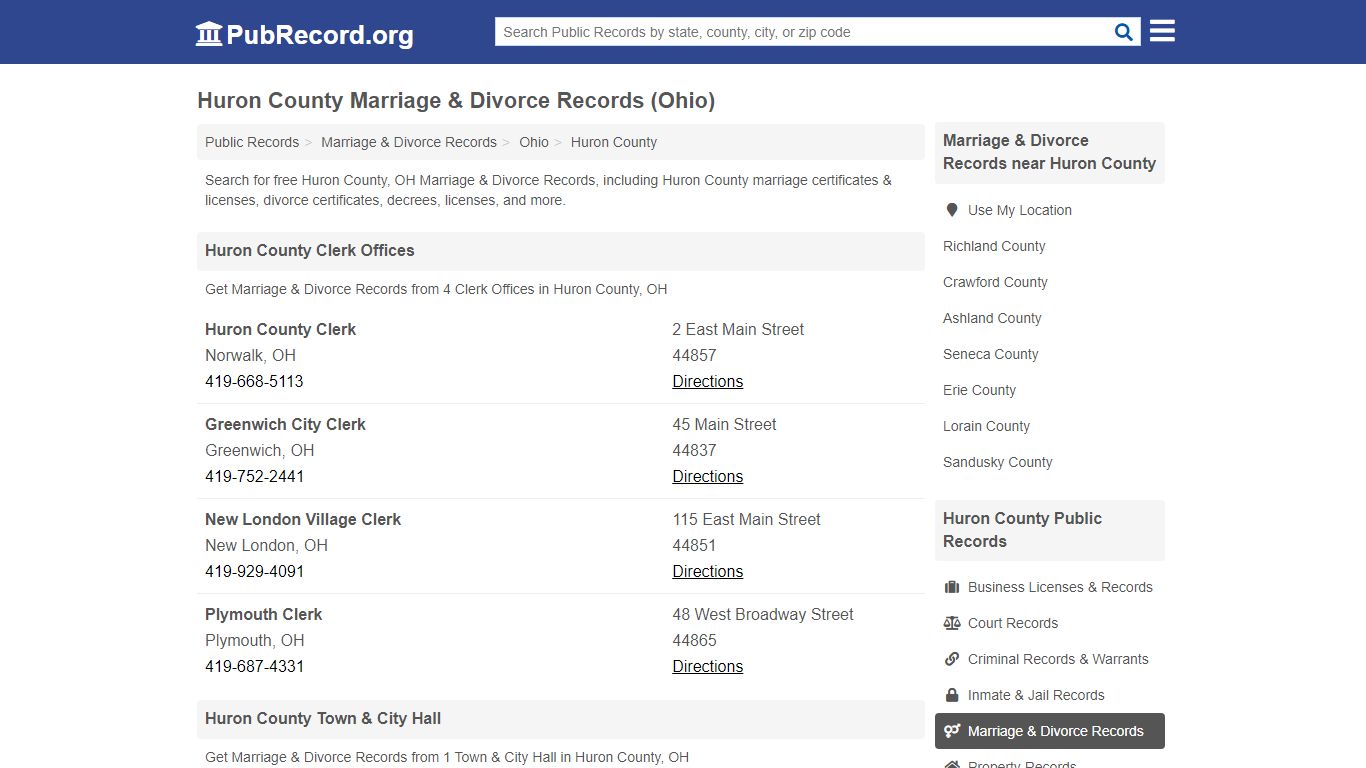 Huron County Marriage & Divorce Records (Ohio)
